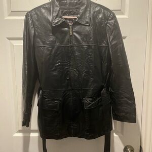 Men's Black Leather Jacket with Pockets